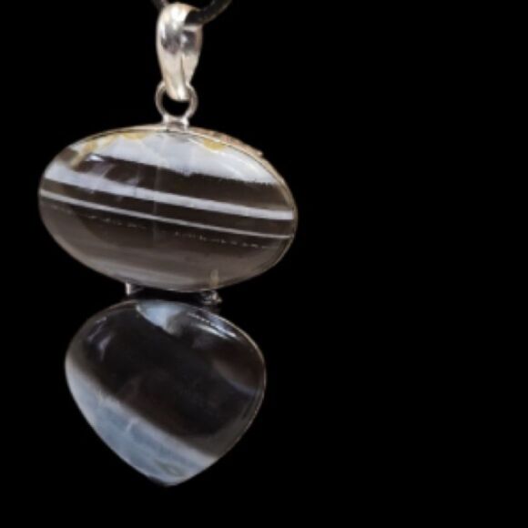 Artisan Jewelry - Blue Owyhee Opal Pendant with organza gift bag And satin cord necklace Handmade